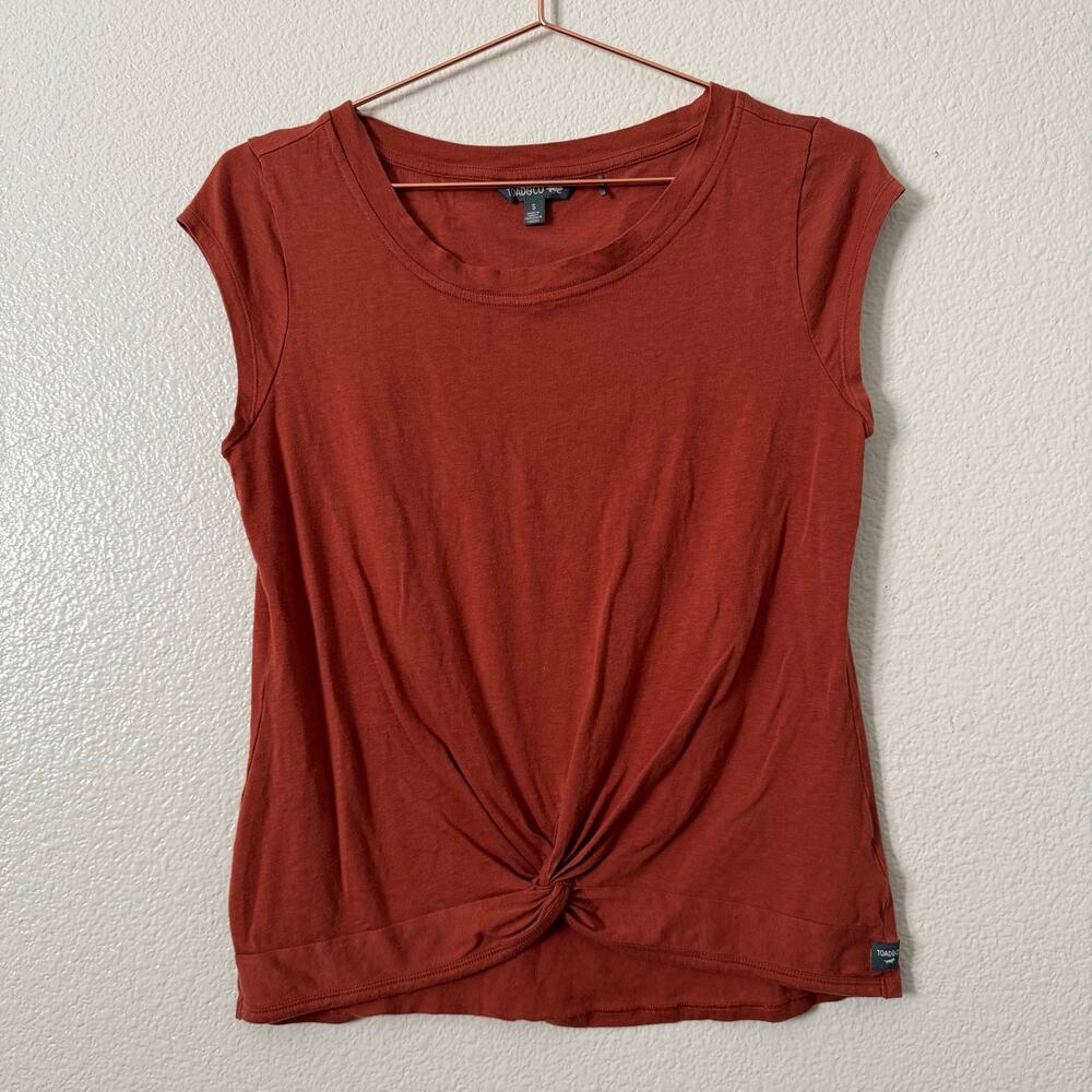 Toad&Co Anza Short Sleeve Shirt Tee twist knot front burnt orange red